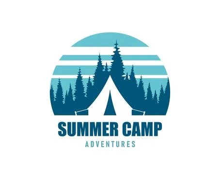 Summer forest camping icon with white tent Stock Illustration