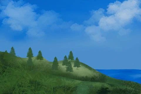 Summer forest landscape. Dark deep forest landscape with lush trees. Stock Illustration