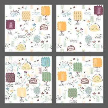Summer forest seamless pattern with cute animals Stock Illustration
