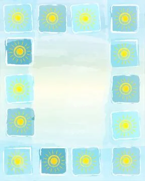 Summer frame background with yellow suns in squares Stock Illustration