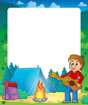 Summer frame with boy guitar player - eps10 vector illustration. Stock Illustration