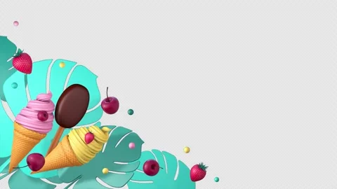 Summer frame with ice cream and tropical leaves Stock Footage 278997134