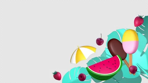 Summer frame with ice cream, watermelon and tropical leaves Stock Footage 279166027