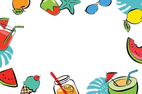 Summer frame objects elements with space for text. Hand drawn style. Use for  Illustrazione stock