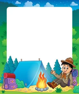 Summer frame with scout boy theme - eps10 vector illustration. Stock Illustration