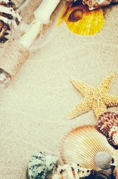 Summer frame with sea shells Stock Photos