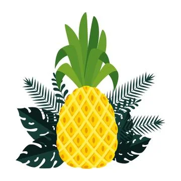 Summer frame with tropical pineapple and leafs plants 스톡 일러스트