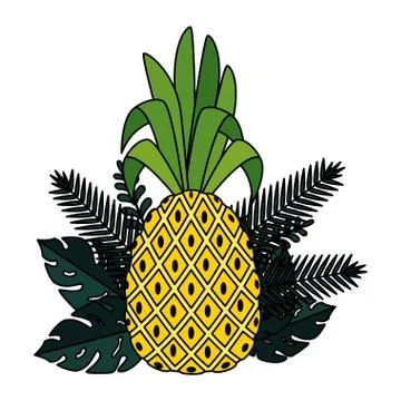 Summer frame with tropical pineapple and leafs plants 스톡 일러스트