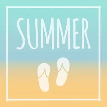 Summer frame vector, sunny beach with flip flops Illustration