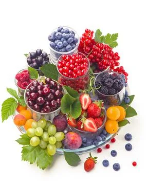 Summer fresh berries of different types on a white background Stock Photos