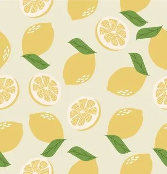 Summer Fresh lemons Flat  seamless pattern Stock Illustration