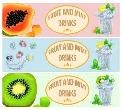 Summer Fruit and Mint Drinks Promotion Poster Stock Illustration