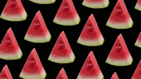 Summer fruit background, animation seamless repeat pattern watermelon in black Stock Footage 221219294