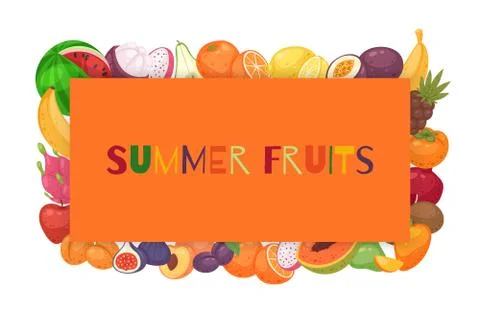 Summer fruit banner, vector illustration. Food design background, fresh exotic Stock Illustration