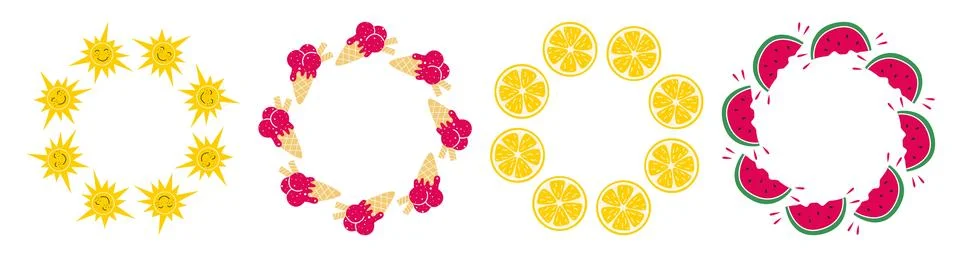 Summer fruit circle frame set Stock Illustration