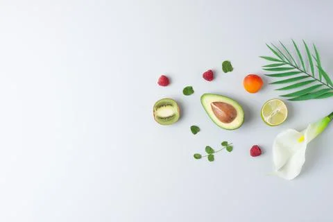 Summer fruit composition. Creative tropical background made from fresh fruits Stock Photos