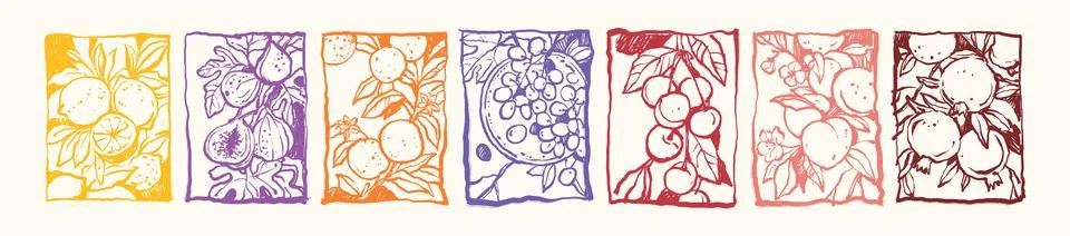 Summer fruit doodle poster, hand drawn Italy lemon orange postcard, organic Stock Illustration