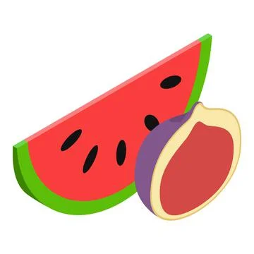 Summer fruit icon isometric vector. Fresh ripe watermelon slice and half fig イラスト素材