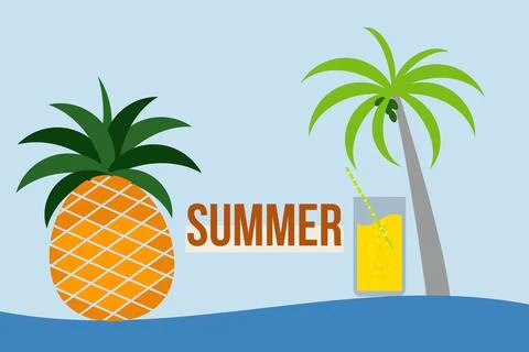 Summer fruit pineapple vector design with coconut tree Stock Illustration