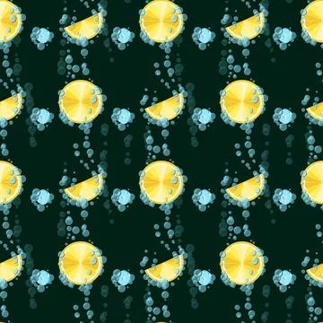 Summer fruit print. seamless pattern with lemon and ice cubes 스톡 일러스트