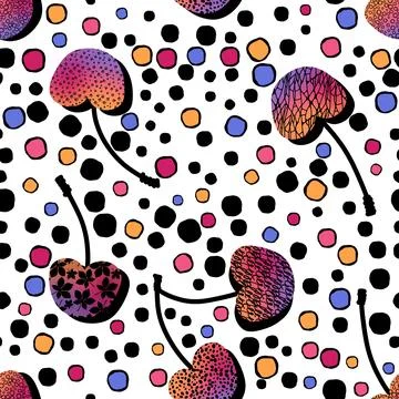 Summer fruit seamless cherry berry pattern for wrapping paper and fabrics Stock Illustration
