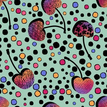Summer fruit seamless cherry berry pattern for wrapping paper and fabrics Stock Illustration