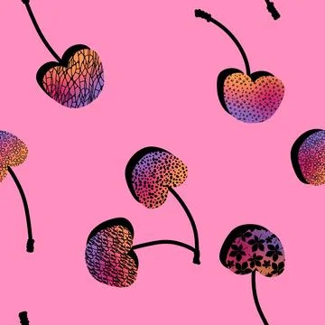 Summer fruit seamless cherry berry pattern for wrapping paper and fabrics Stock Illustration