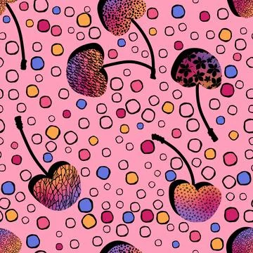 Summer fruit seamless cherry berry pattern for wrapping paper and fabrics Stock Illustration