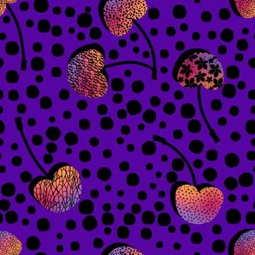 Summer fruit seamless cherry berry pattern for wrapping paper and fabrics Stock Illustration