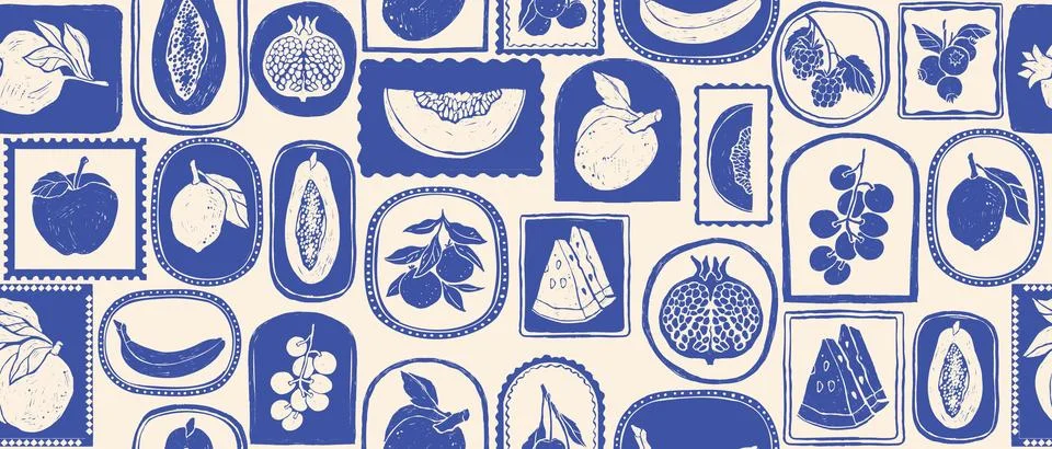 Summer fruit seamless pattern hand drawn tropical citrus background vintage Illustrazione stock