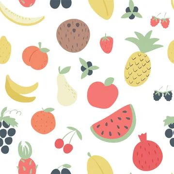 Summer fruit seamless pattern vector Background exotic tropical fruits Stock Illustration