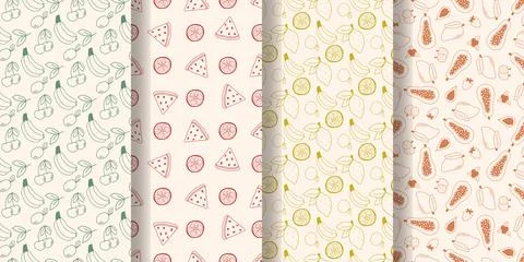 Summer fruit seamless patterns set 스톡 일러스트