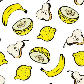 Summer fruits seamless vector pattern on white background Illustrazione stock