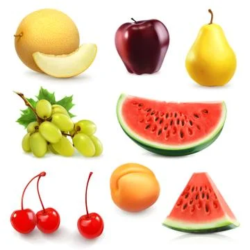 Summer fruits, set of vector icon Illustrazione stock