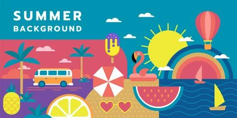 Summer fun. Beach Vacation poster design. Cocktail geometric banner. Patterned Stock Illustration