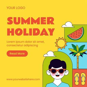 Summer Fun Flat Cartoon Illustration for Social Media Background Stock Illustration