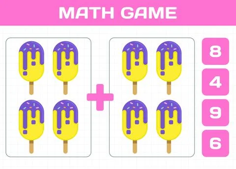 Summer fun. Math game. Workbook test. Mathematical counting quiz. Ice creams Stock Illustration