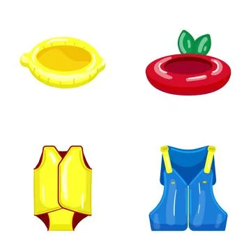 Summer fun pool accessories inflatable rings life vests Stock Illustration