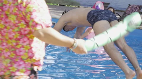 Summer fun pool party with water Stock Footage 144573480