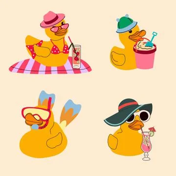 Summer Fun Rubber Ducks at the Beach. Stock-Illustration