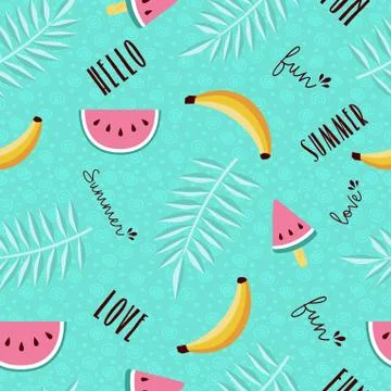 Summer fun seamless pattern of tropical fruit Stock Illustration