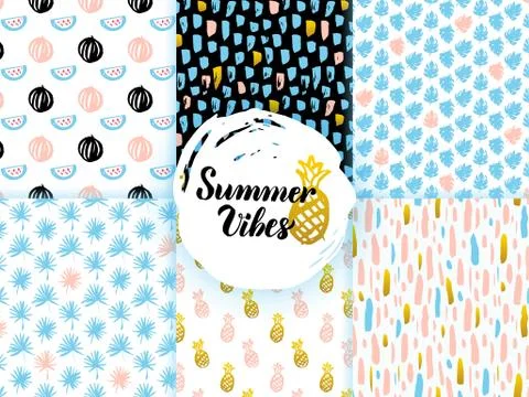 Summer Funky Seamless Patterns Illustrazione stock