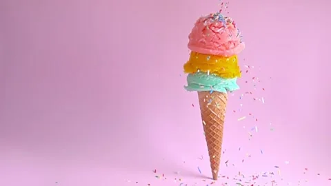 Summer funny creative concept of standing wafer cone with mango, mint and s.. Stock Footage 330986302