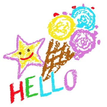 Summer funny hand drawn vector symbols. Ice cream and smiling star. Stock Illustration