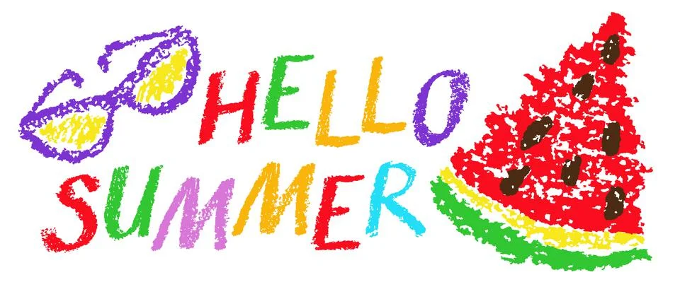 Summer funny hand drawn vector symbols. Glasses, watermelon. Stock Illustration