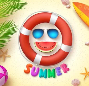 Summer funny vector concept with 3d text and summer elements Stock Illustration