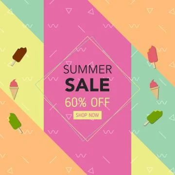 Summer Geometric Background with Ice-Cream Stock Illustration