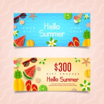 Summer gift voucher template Stock Illustration