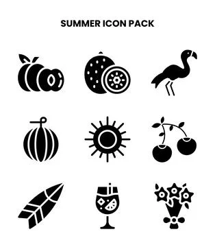 Summer Glyph Graphics Icons Pack Stock Illustration