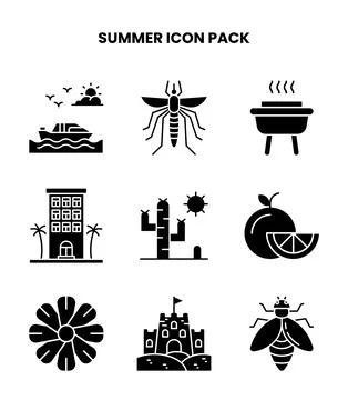 Summer Glyph Graphics Icons Pack Stock Illustration
